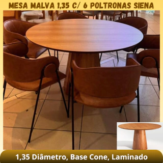 Mesa Malva 1,35 Laminada Com 6 Poltronas Siena — imagem 2