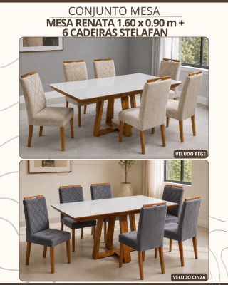 CONJUNTO MESA RENATA 1,60x0,90m + 6 CADEIRAS STELAFAN — imagem 2