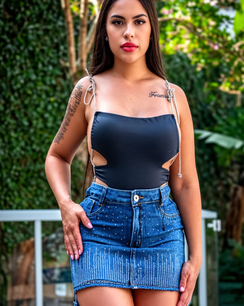Saia Jeans Strass