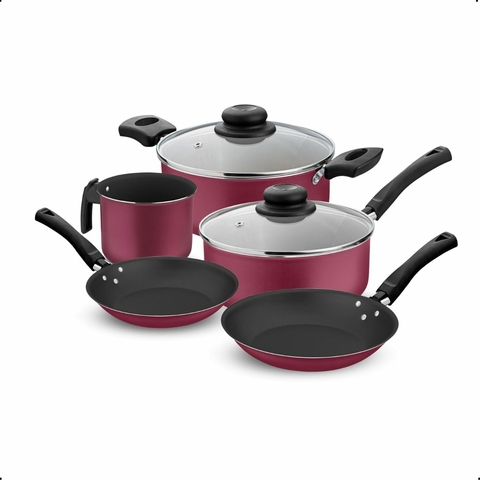 Conjunto de Panelas Linha Clarity 5 Peças Cereja e Preto