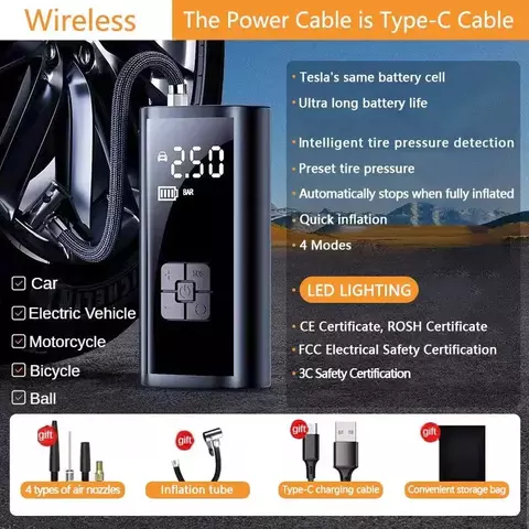 Compressor Portátil OEING – Calibragem Rápida e Prática em Qualquer Lugar