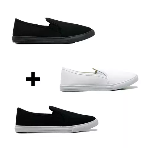 Kit 3 Tênis Feminino Slip On Casual