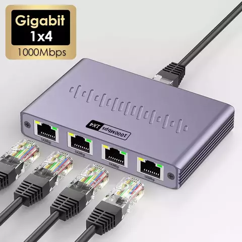 Divisor ethernet 1x4 de 1000mbps, gigabit rj45 cat6 lan internet, acoplamento de