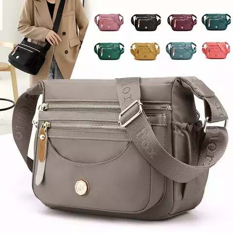 Bolsa de ombro feminina de nylon com vários bolsos, bolsa crossbody fashion com