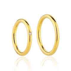 par de aliança fio redondo de 2,5mm com diamante em ouro amarelo 18k