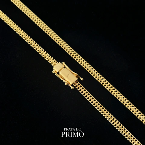 Corrente Lacraia 4mm | Fecho Duplo - Banhado a Ouro 18k