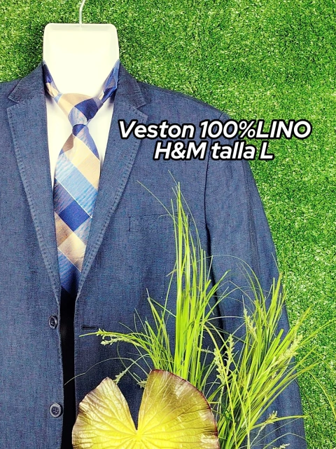 VESTON AZUL 100% LINO MARCA H&M talla L