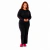 Pijama Feminino Plus Size Manga Longa Preto Com Listras