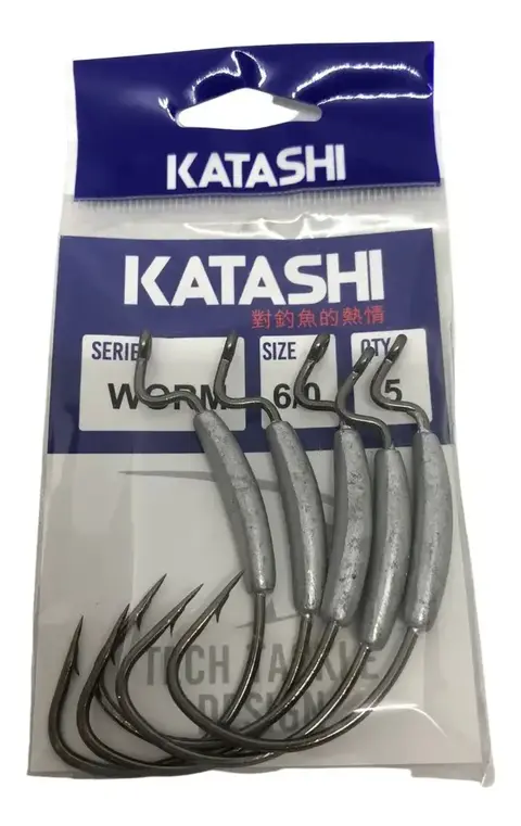 Anzuelo Offset Lastrado Katashi 4/0 - 5/0 Señuelos Goma pack x5