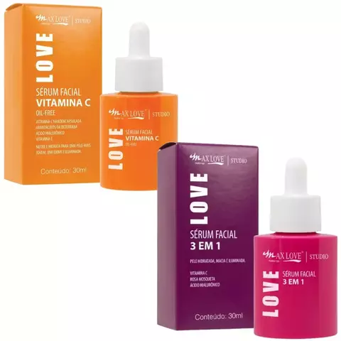 Kit c/ Sérum Facial Vitamina C e Sérum Facial 3 em 1 Max Love