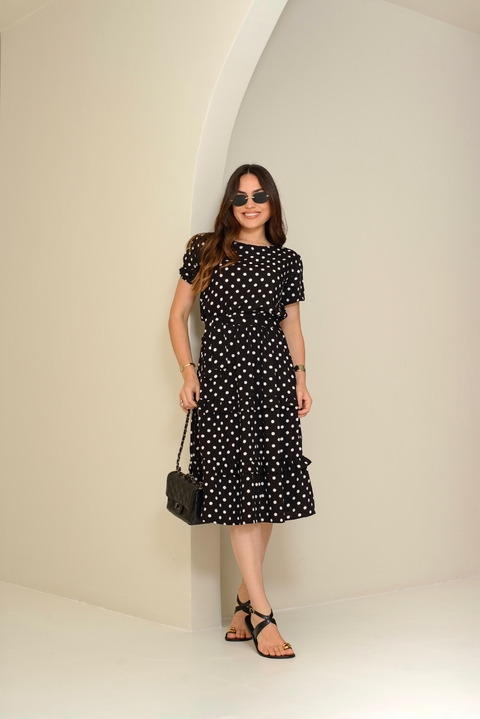 VESTIDO LUANA- VISCOLINHO - POÁ PRETO