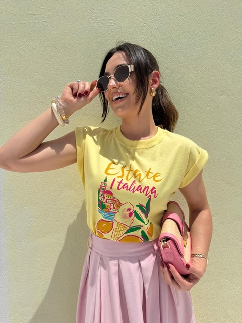 T-SHIRT REGATA - ALGODÃO - ESTATE ITALIANA - AMARELA