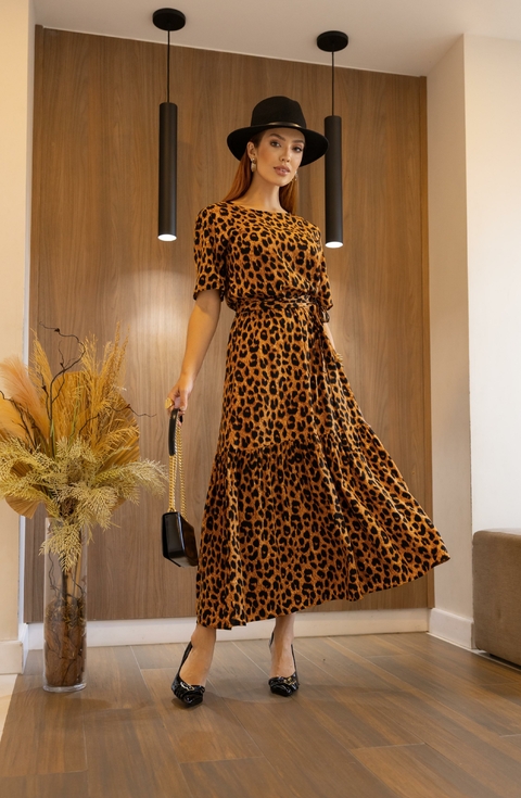 VESTIDO ANGÉLICA - VISCOLINHO - ANIMAL PRINT