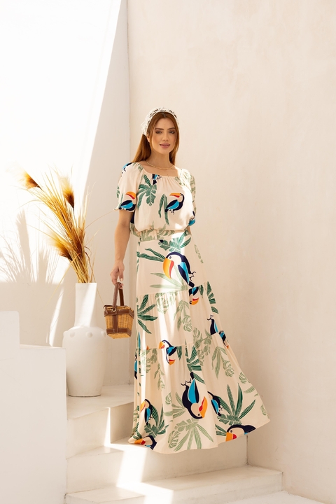 CONJUNTO LORRAINE - VISCOLINHO - ESTAMPA TROPICAL