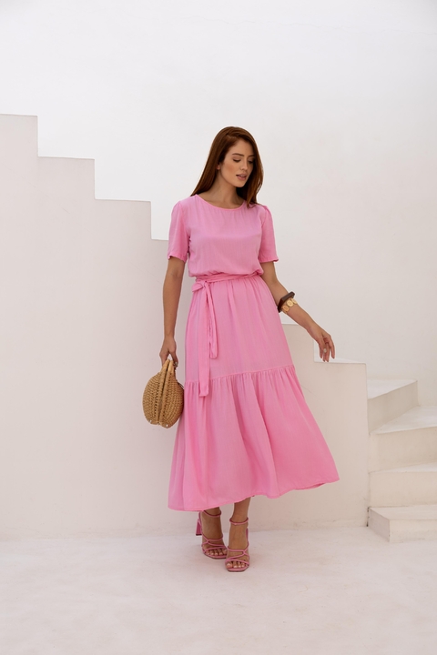 VESTIDO ANGÉLICA - VISCOLINHO - ROSA CHICLETE