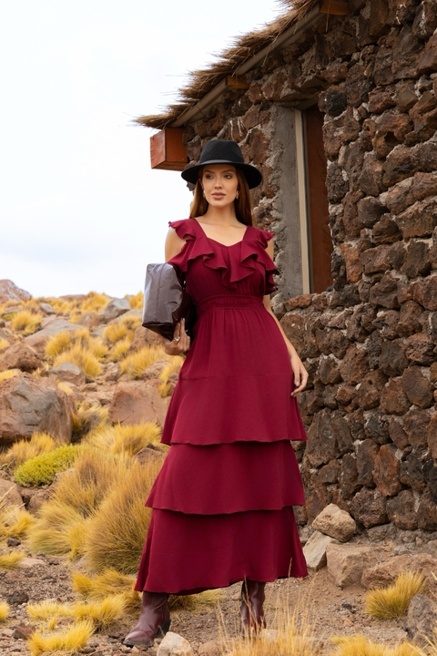 VESTIDO ELISA - VISCOLINHO - MARSALA
