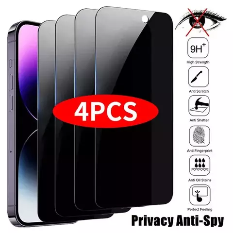 Protetor de tela de privacidade para iPhone, vidro anti-espião, 14 Pro Max, 16