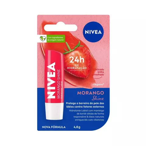 NIVEA Hidratante Labial Morango Shine 4,8g - Cuidado intensivo para seus lábios, hidratação prolongada, delicioso aroma