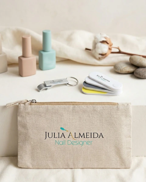 Kit Presente Sustentável: Necessaire, Lixa e Chaveiro Personalizados