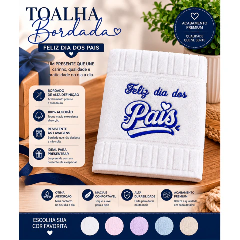 Toalha Lavabo Rosto Frases Dia dos Pais Bordado