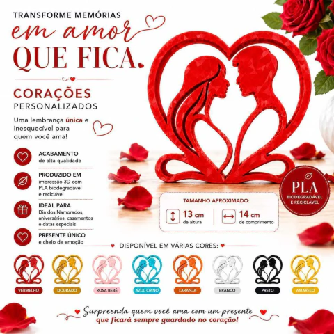 Coração Casal Decorativo | Presente Romântico para Namorado(a), Noivos e Casados - Impressão 3D