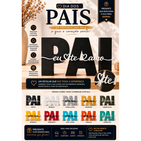 Presente Decorativo Dia dos Pais – Pai Eu te amo - 3D