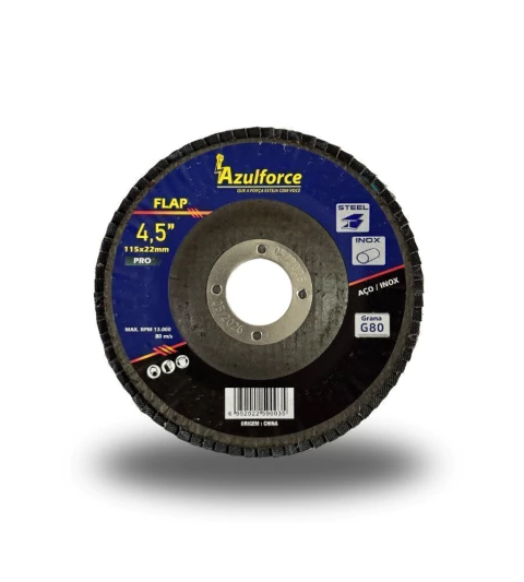 Kit 10un DISCO FLAP 4 1/2 G80 - 115X22MM - LIXA AZUL - AZULFORCE
