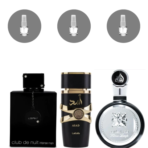 Combo Árabe Intense Masculino : Club de Nuit + Asad black + Fakhar Black ( Decants) - comprar online
