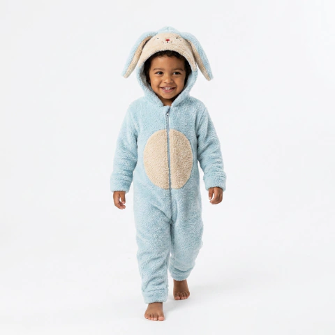 Macacão Pijama Infantil Unissex Coelhinho Azul Peluciado | Plush com Capuz