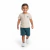 Conjunto Infantil Menino Quer Voar Bege Algodão Camiseta Henley Manga Curta e Bermuda Azul Petróleo