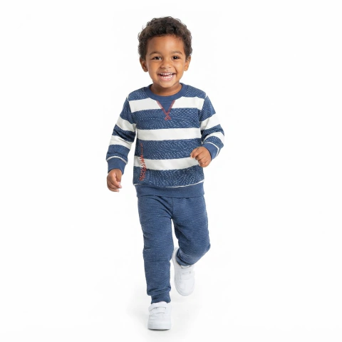Conjunto Infantil Menino Listrado Azul | Conforto e Elegância