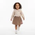 Conjunto Infantil Menina Blusa Floral com Gola e Saia Veludo Bege | Elegante e Confortável