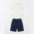 Conjunto Infantil Menino Folhagem Minimalista Off White Algodão Camiseta Manga Curta e Bermuda Marinho - loja online