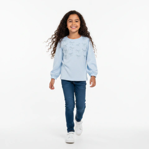 Blusa meia estação laços com aplicações de strass