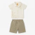 Camisa Infantil Menino Folhagem Off White Algodão Manga Curta com Bermuda Verde Militar - loja online