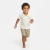 Camisa Infantil Menino Folhagem Off White Algodão Manga Curta com Bermuda Verde Militar