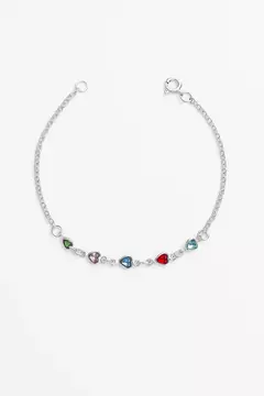 PULSEIRA PRATA 925 CORAÇÃO PEDRAS COLORIDAS