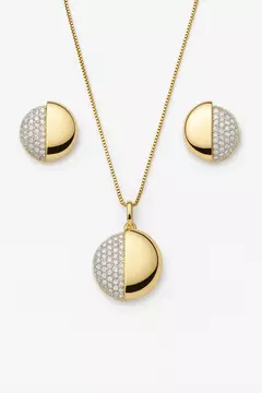 CONJUNTO SEMIJOIA CIRCULO COM DETALHE CRAVEJADO