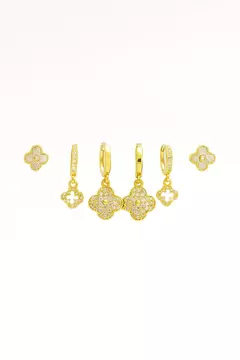 ARGOLA TRIO SEMIJOIA TREVO CRAVEJADO