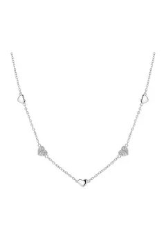 COLAR PRATA 925 CORAÇÃO COM DETALHE CRAVEJADO