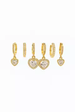 ARGOLA TRIO SEMIJOIA CORAÇÃO PEDRA PONTO DE LUZ