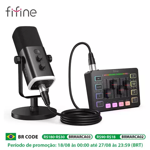 FIFINE Gaming Audio Set Microfone/Mixer/Headset para Streaming Podcasting,Podcast Set para Youtube/OBS/Tiktok/X/Instagram - AM8/H9/SC3FIFINE Gaming Audio Set Microfone/Mixer/Headset para Streaming Podcasting,Podcast Set para Youtube/OBS/Tiktok/X/Instagram - AM8/H9/SC3