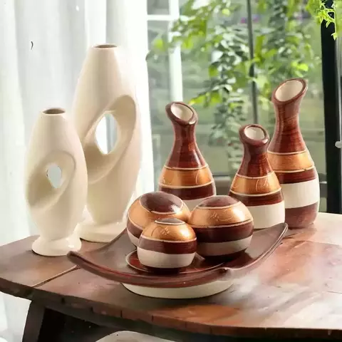 Jogo de Cerâmica Completo Para Decoração Casa Sala rack Centro de Mesa 9 Peças