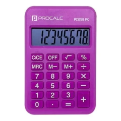 Calculadora pessoal Procalc rosa com 8 dígitos e botões funcionais