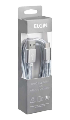 CABO CARREGADOR ELGIN USBC PARA USB 1.5M NYLON - CINZA