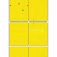 Etiqueta amarela Clair com dimensões 50x60 mm, disposta em duas colunas em um rolo de 35 metros