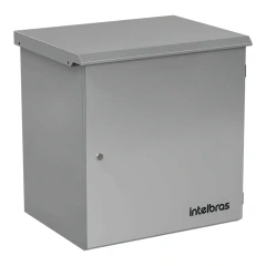Rack metálico Intelbras 12U para uso externo com porta fechada e acabamento cinza