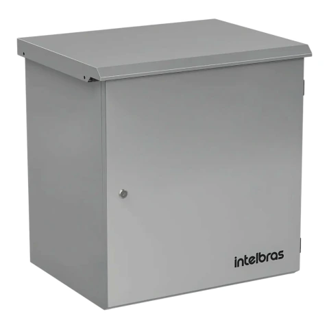 Rack metálico Intelbras 12U para uso externo com porta fechada e acabamento cinza