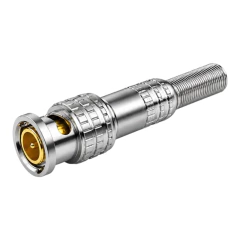 Conector BNC Comtac macho com mola e parafuso de 6mm com acabamento dourado