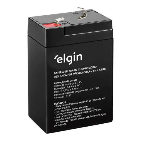 Bateria selada Elgin de chumbo ácido 6V 4.5Ah para alarme e nobreak